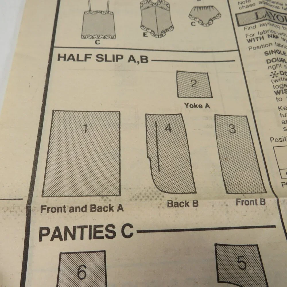 Vogue 9765  Sewing Pattern Undergarments Slip, Teddy, Camisole, Slip, Panties
